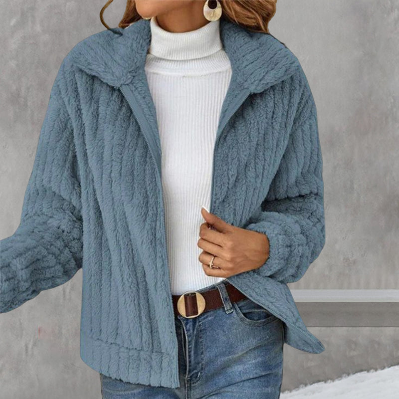 Cardigan court en peluche avec revers