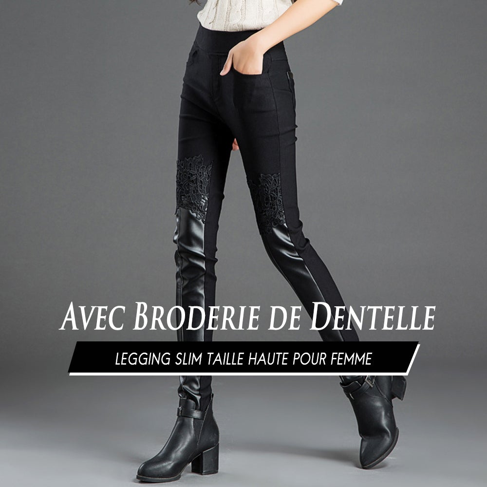 Ciaovie™ Pantalon Skinny Fit en Cuir avec Dentelle pour Femmes