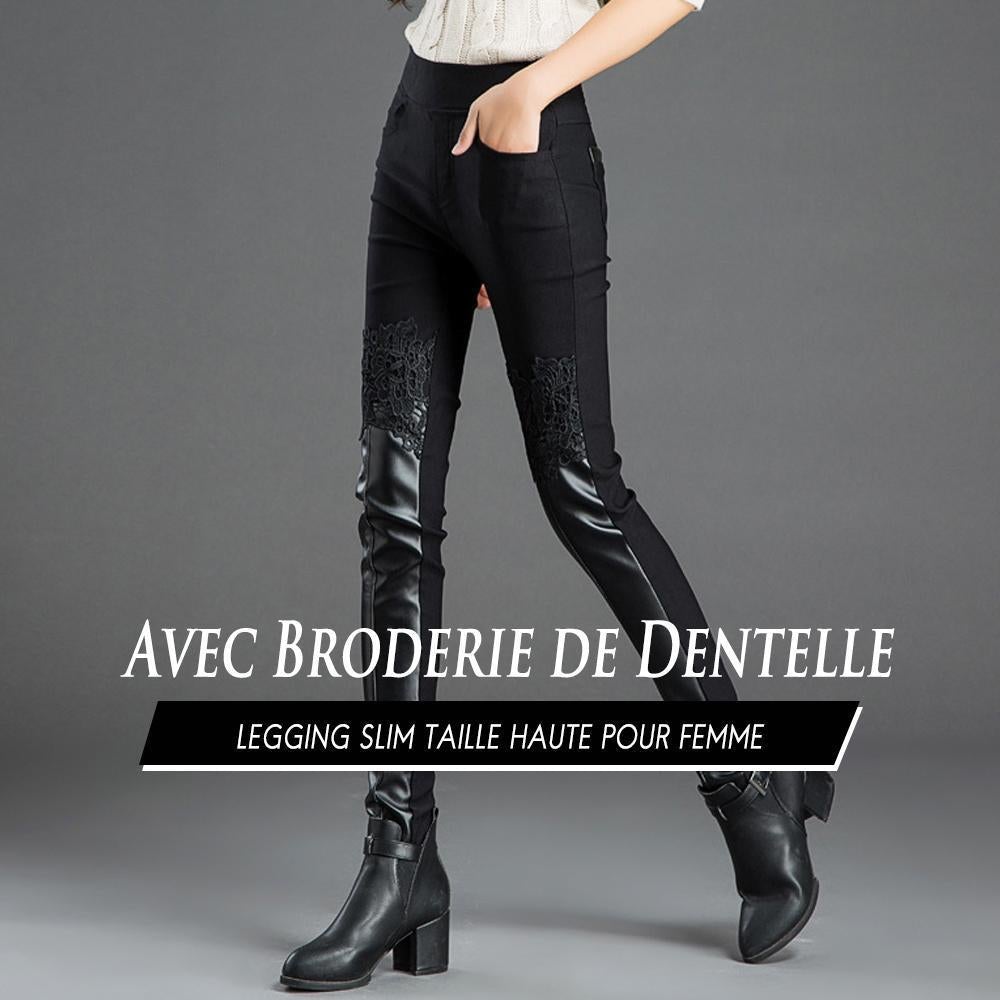 Pantalon Skinny Fit en Cuir avec Dentelle pour Femmes