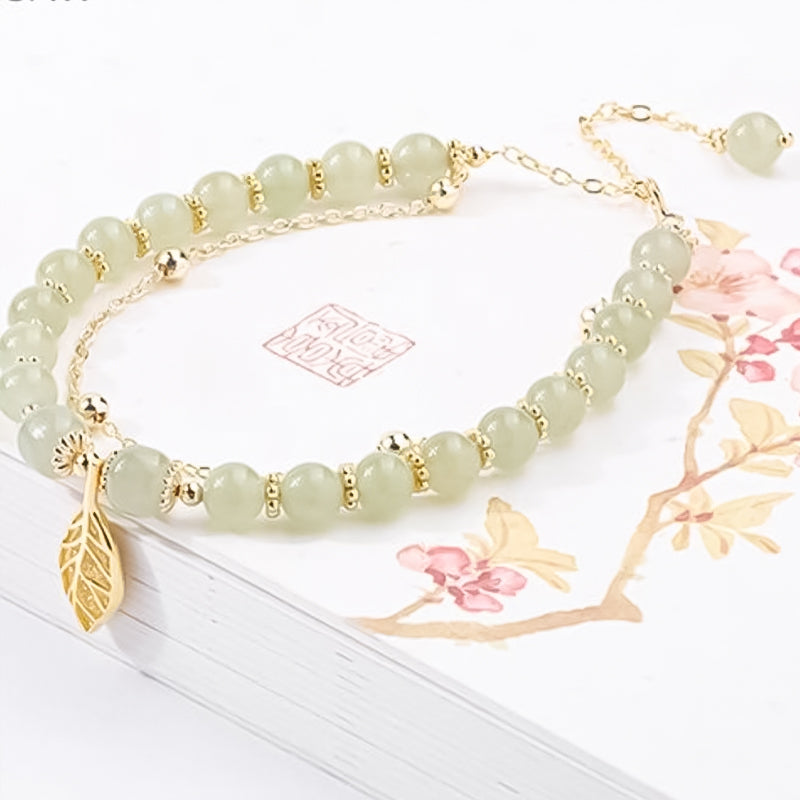 Bracelet en Jade Hetian avec Feuille