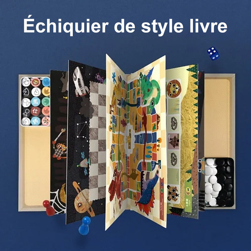 Jeu d'échecs portable multifonctionnel de style livre 15 en 1