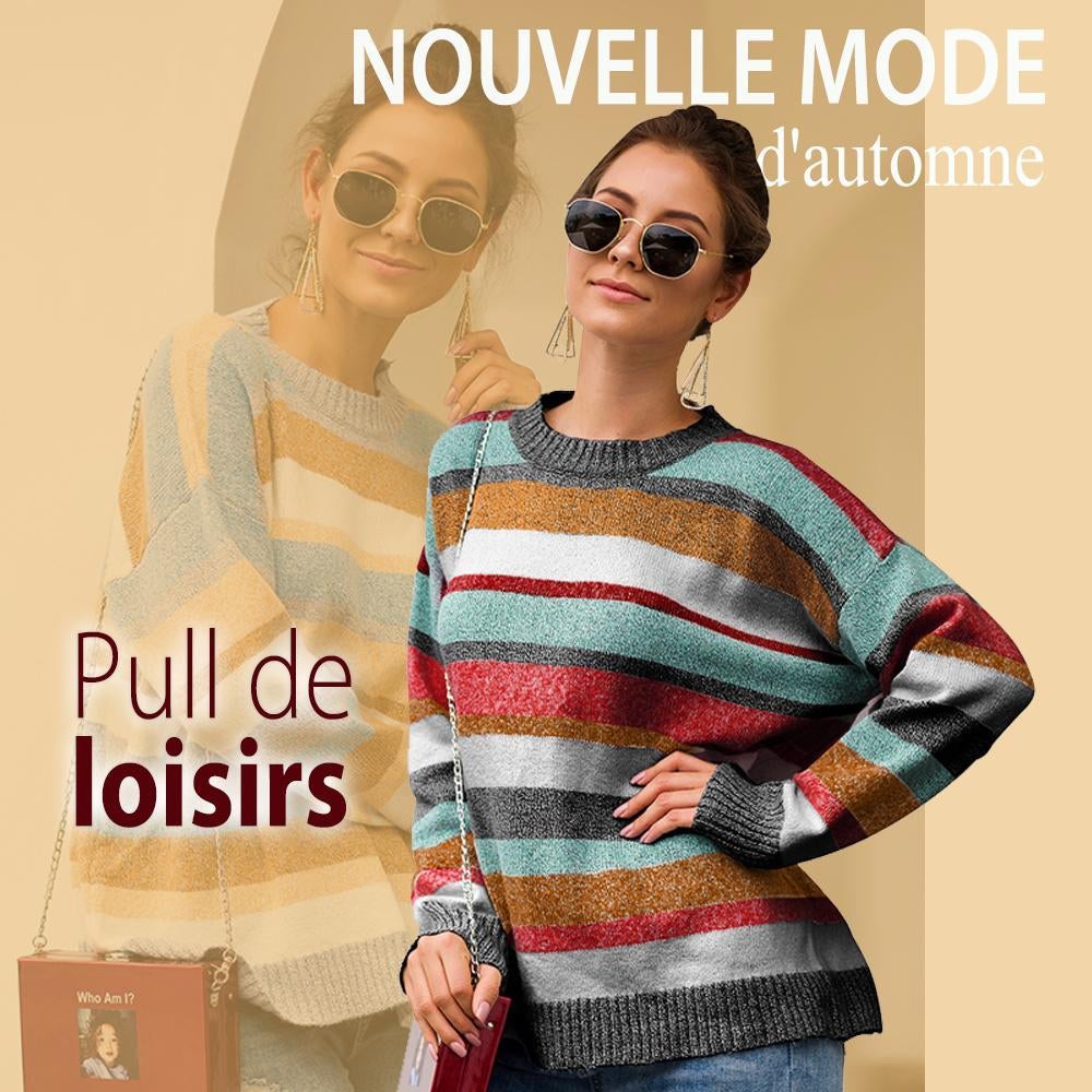 Pull Ras du Cou à Rayures Mode Automne pour Femmes