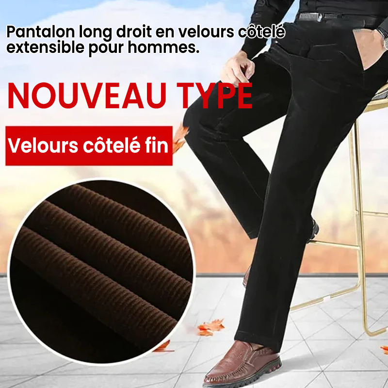 Pantalon droit en velours côtelé extensible pour hommes