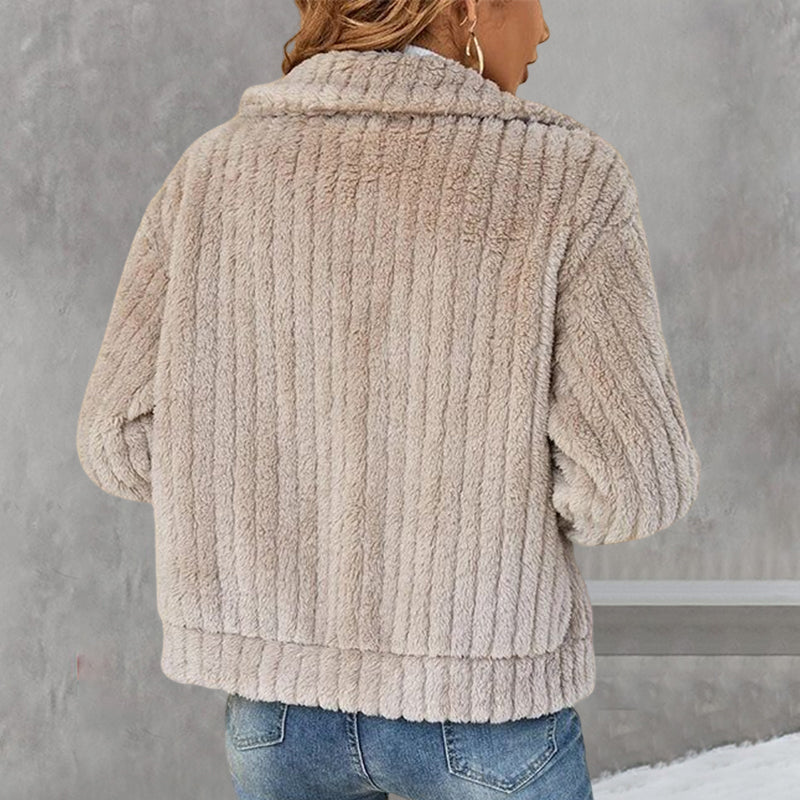 Cardigan court en peluche avec revers