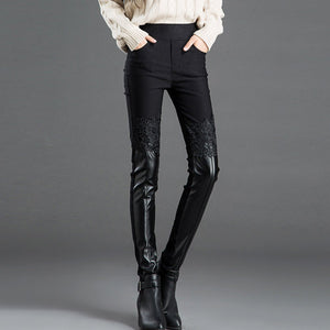 Ciaovie™ Pantalon Skinny Fit en Cuir avec Dentelle pour Femmes