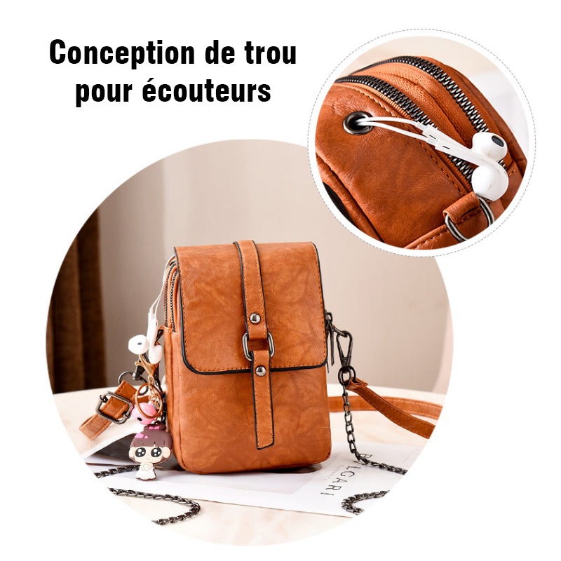 Sac à Bandoulière Carré en PU pour Téléphone Portable