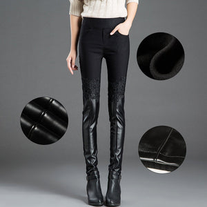 Ciaovie™ Pantalon Skinny Fit en Cuir avec Dentelle pour Femmes