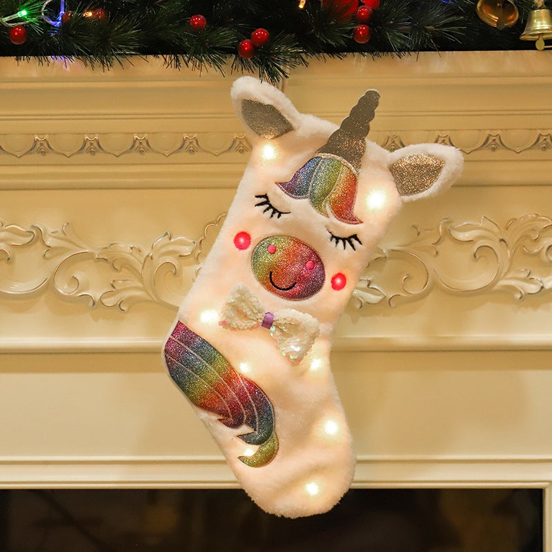 Ciaovie™Licorne Chaussettes de Noël Décoration (Avec Lumière LED)