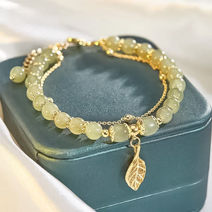 Bracelet en Jade Hetian avec Feuille