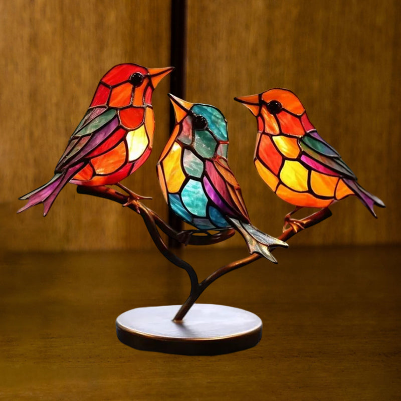 Ornements en Verre Teinté Oiseaux sur Branches