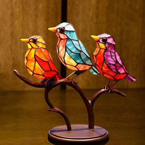 Ornements en Verre Teinté Oiseaux sur Branches