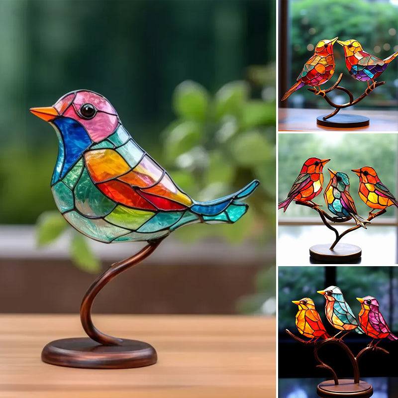 Ornements en Verre Teinté Oiseaux sur Branches